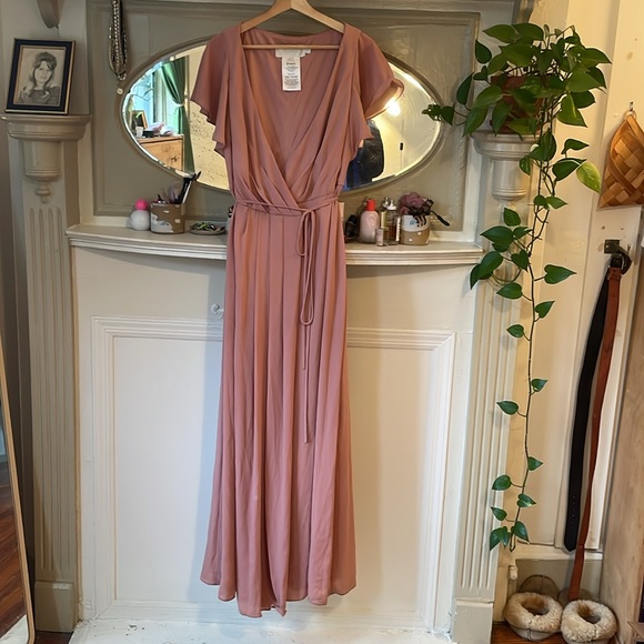 David's Bridal flutter sleeve georgette wrap bridesmaid dress - Picture 2 of 8